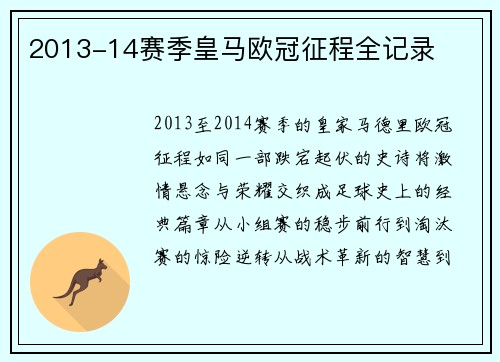 2013-14赛季皇马欧冠征程全记录